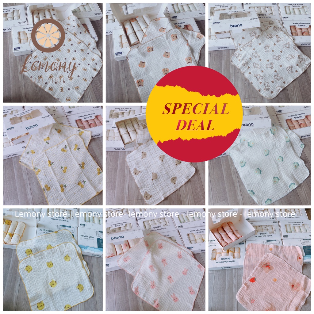 Khăn sữa cho bé, set 6 khăn sữa Boona mềm mại, an toàn cho làn da nhạy cảm của bé-khăn mặt cho bé
