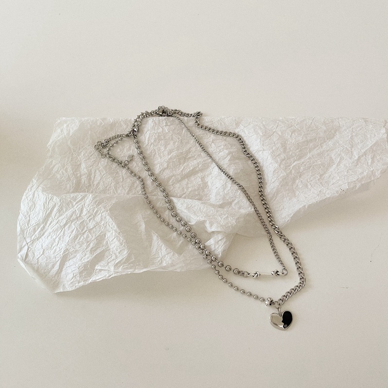 Dây chuyền thép titan mặt hình trái tim phối màu phong cách hip hop 19908