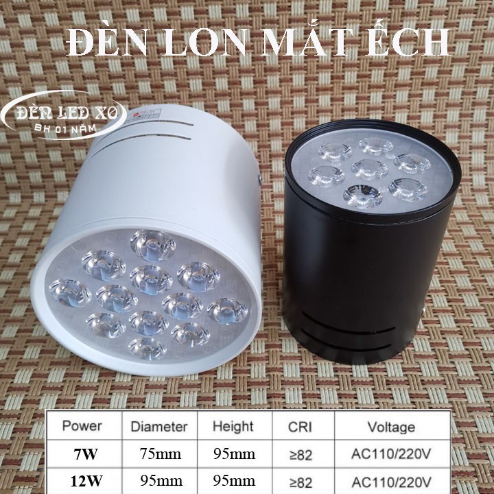 ĐÈN LON ĐÈN ỐNG BƠ MẮT ẾCH ỐP TRẦN 7W-12W. ÁNH SÁNG TRẮNG/VÀNG