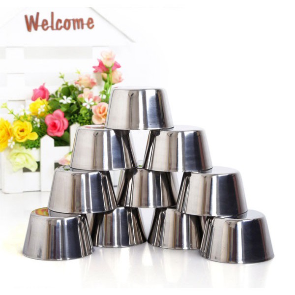 Bộ 10 Khuôn Inox Đa Năng Làm Bánh Cupcake, Bánh Bò, Rau câu, Flan Có 3 Size - Không Kèm Nắp Đậy