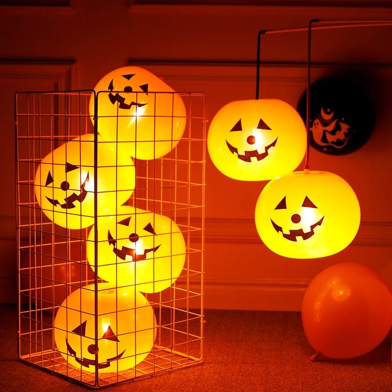 Set 5 Bong Bóng Cao Su Có Đèn LED Hình Bí Ngô Trang Trí Halloween