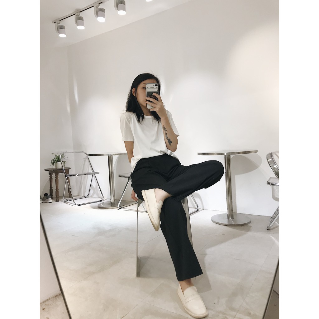 Quần nữ ống suông đen rộng chất dày có thắt lưng mặc đi học, đi chơi | BigBuy360 - bigbuy360.vn