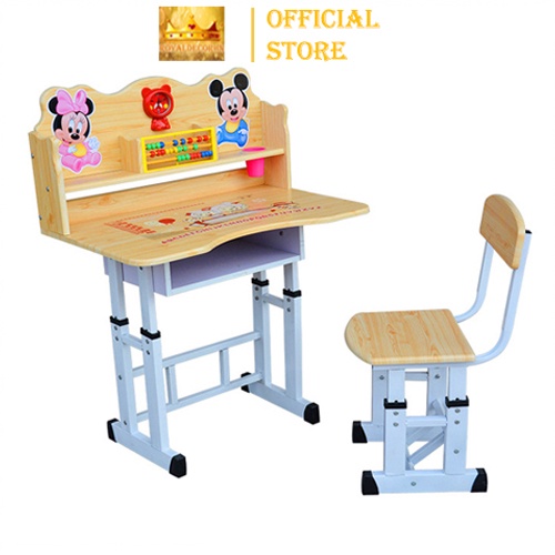 Bàn Học Sinh ROYALDECORHN Cho Tiểu Học Có Giá Sách Bằng Gỗ Nội Thất Cho Bé