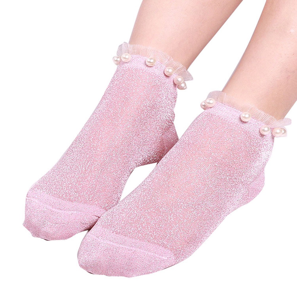 Vớ Ngắn Trong Suốt Đính Ngọc Trai Giả Lấp Lánh Quyến Rũ Cho Nữ