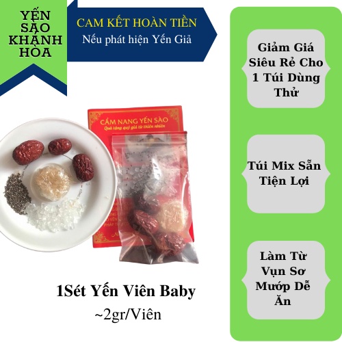 SET YẾN SÀO BABY NGUYÊN CHẤT - [DÙNG THỬ] 01 Túi Yến Baby Mix Sẵn + (1.5gr Yến, Táo đỏ, Long Nhãn, Hạt Chia, Đường Phèn)