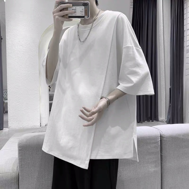 [ MẪU ĐẸP] Áo phông tay lỡ Outfit Form Rộng Unisex Chất Liệu Cotton Thiết Kế Vạt Giả Hàn Quốc - AP03