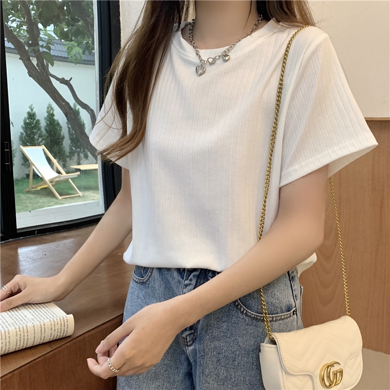 Áo thun SUXI tay ngắn cổ tròn màu sắc đơn giản dễ phối đồ thời trang mùa hè cho nữ