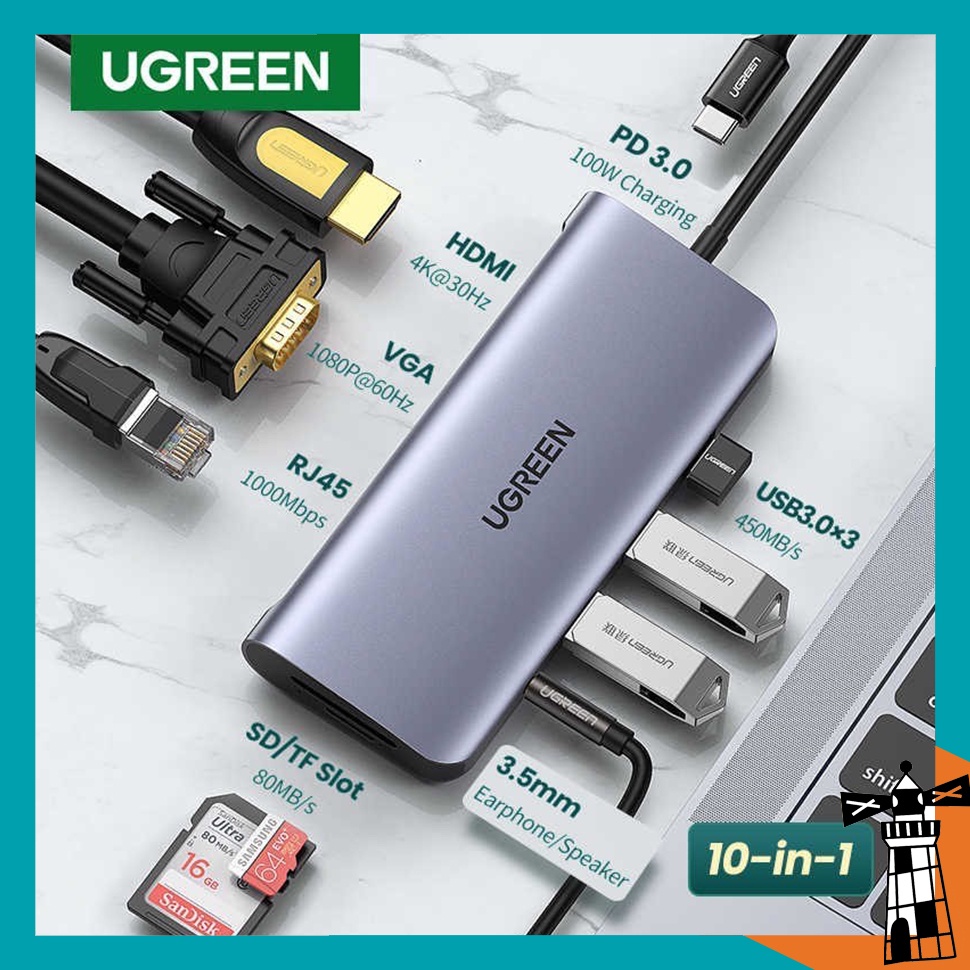 Cáp Chuyển Hub Ugreen 10 in 1 USB Type C Ra HDMI 4K Cao Cấp Ugreen 80133