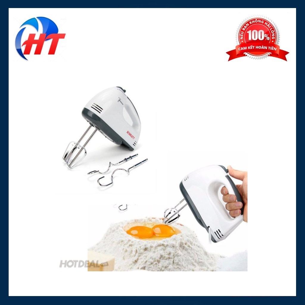 Máy đánh trứng cầm tay cao cấp Scarlett vỏ máy nhựa công suất 180W - Tặng kèm 2 que nhào bột