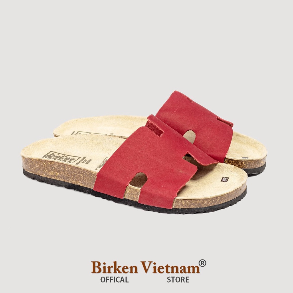MÃ D04 DÉP DA BÒ THẬT Đế Trấu Quai Chữ H Unisex Birken Vietnam Bioline