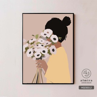 💟 Tranh cô gái cầm hoa bằng vải canvas siêu nhẹ treo nội thất tặng đinh treo 3 chân[H023]