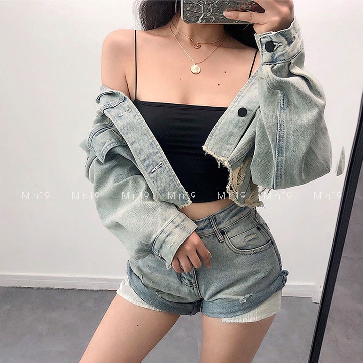 Áo Hai Dây Nữ Croptop Sợi Bún Hở Lưng Kiểu Ovesize Dáng Ôm Body Thể Thao 100% Cotton Màu Trắng Đen Thời Trang