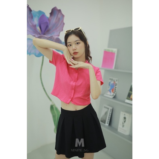 Áo Kiểu Form Croptop Cổ V Cài Nút Dọc Tay Ngắn Màu Pastel Minipie