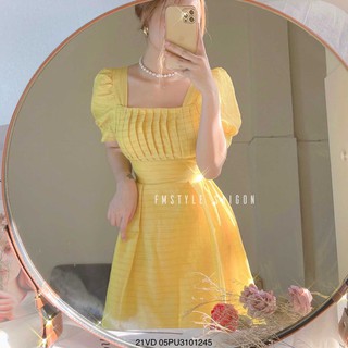 Đầm tay phồng cổ vuông xếp ly ngực ullzang thời trang nữ VM Shop 21VD05PU3101