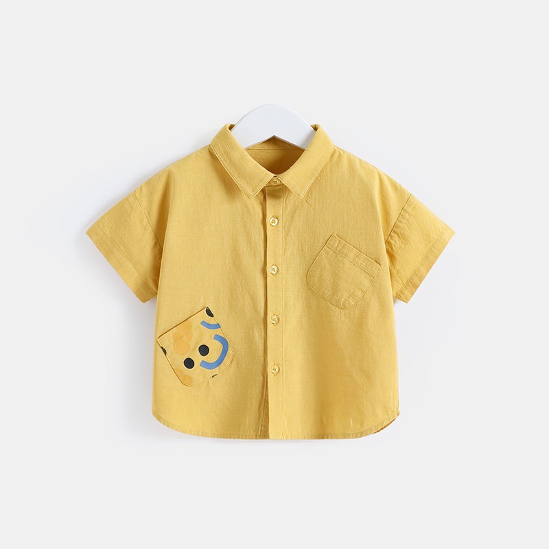 Áo Sơ Mi Cotton Tay Ngắn Dáng Rộng In Hoạt Hình Thời Trang Mùa Hè Hàn Quốc Cho Bé Trai