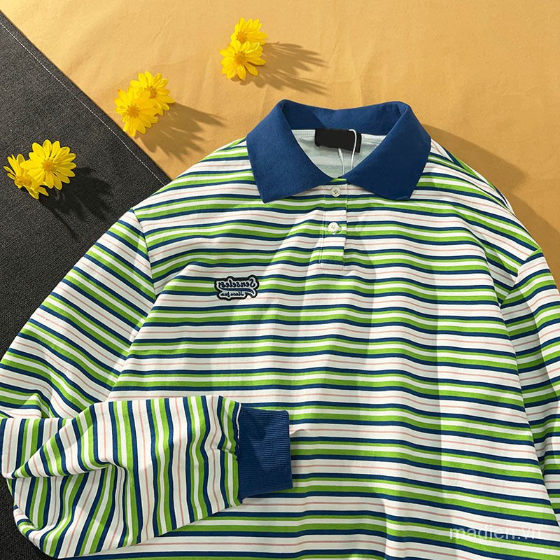 Áo Thun Polo Tay Dài Họa Tiết Kẻ Sọc Phong Cách Retro Hàn Quốc Mới 2021 Cho Nữ | BigBuy360 - bigbuy360.vn