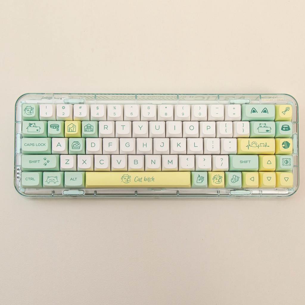 Bộ Keycap XDA PBT 131 Phím Mèo Đen Dễ Thương, in Dye-Sub Font chữ to