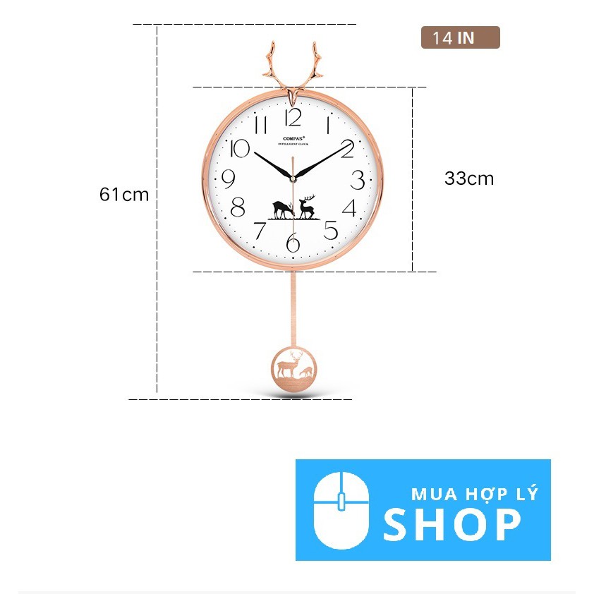 Đồng Hồ Compas Quả Lắc Treo Tường Phòng Khách, Đầu Hươu 2020 - Tặng Kèm Pin Và Móc Treo