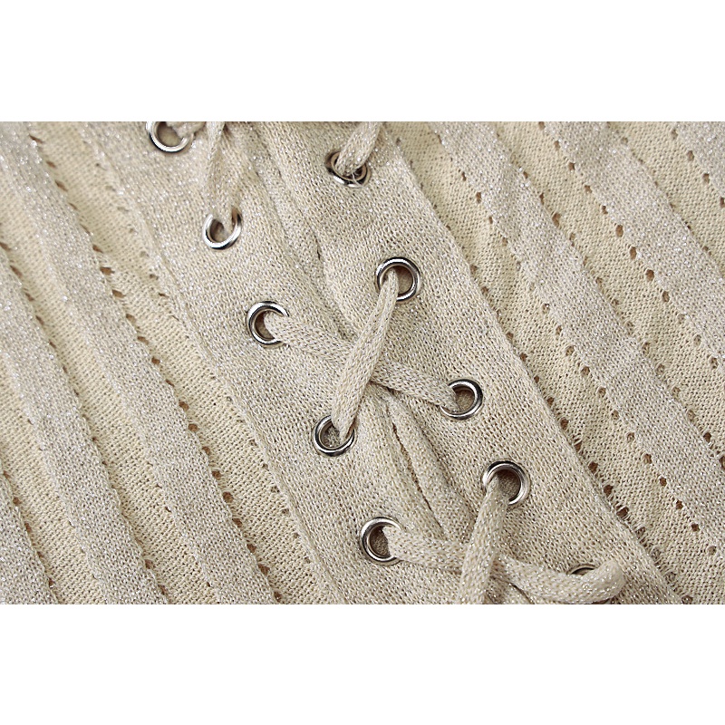 Áo Thun Đan Len Cổ Cao Có Dây Buộc Thiết Kế Mới Cho Nữ