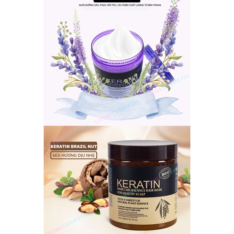 Kem Ủ Tóc KERATIN COLLAGEN 1000ML LAVENDER BRAZIL NUT - Ủ Hấp Tóc Cung Cấp Dưỡng Chất KERATIN Tự Nhiên N01