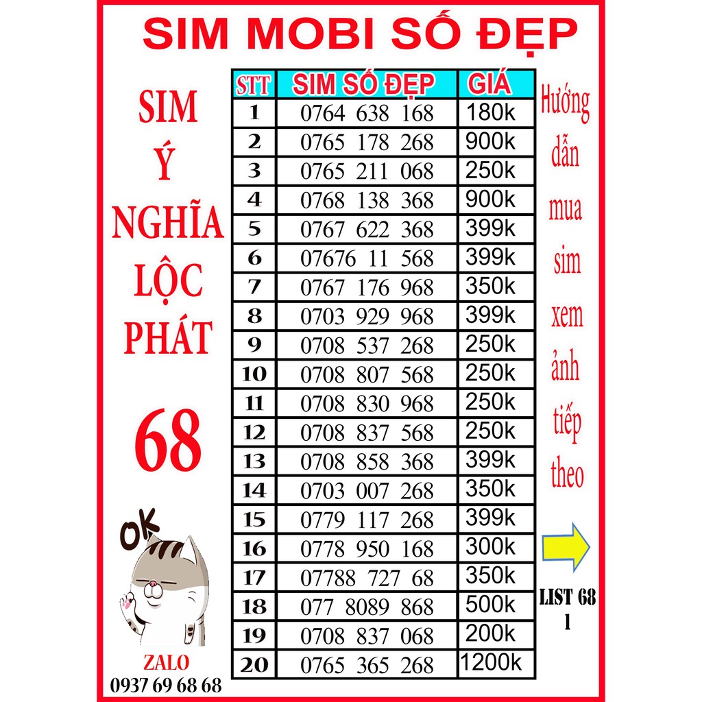 SIM MOBI SỐ ĐẸP 💖 ĐUÔI 68 LỘC PHÁT 💖LIST1