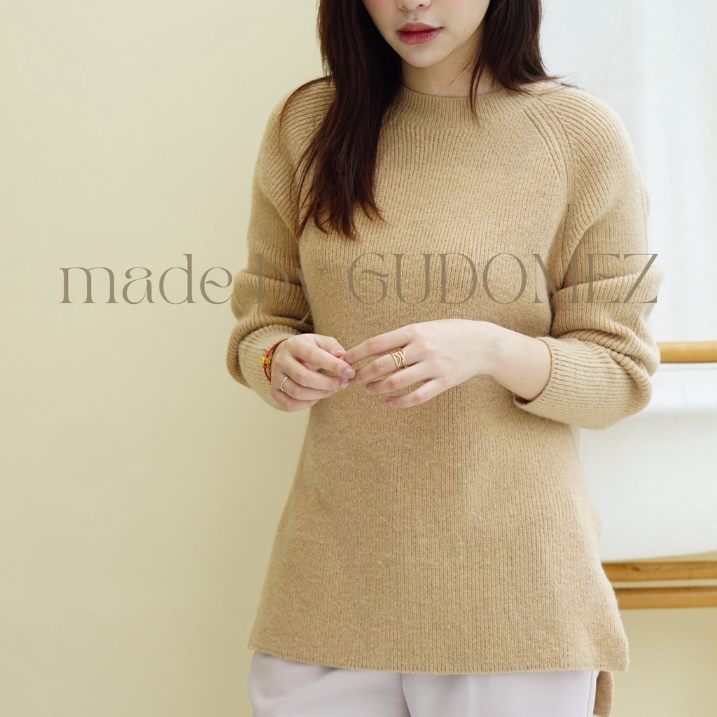 Áo len xẻ vạt cao cấp nữ dài tay GUDOMEZ màu Nâu Tây | BigBuy360 - bigbuy360.vn