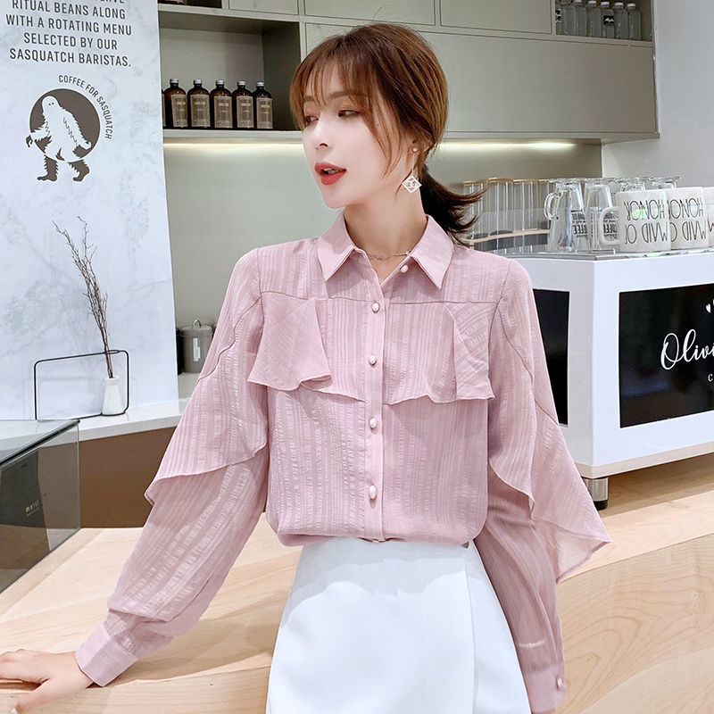 Áo Sơ Mi Chiffon Tay Dài Dáng Rộng Thời Trang Mùa Hè Phong Cách Hàn Quốc Dành Cho Nữ