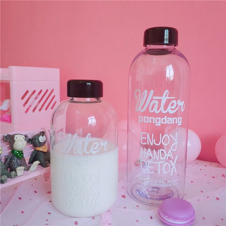 Bình đựng nước Detox giảm cân đẹp Water Pongdang 1000 ml màu trong suốt tặng kèm túi vải