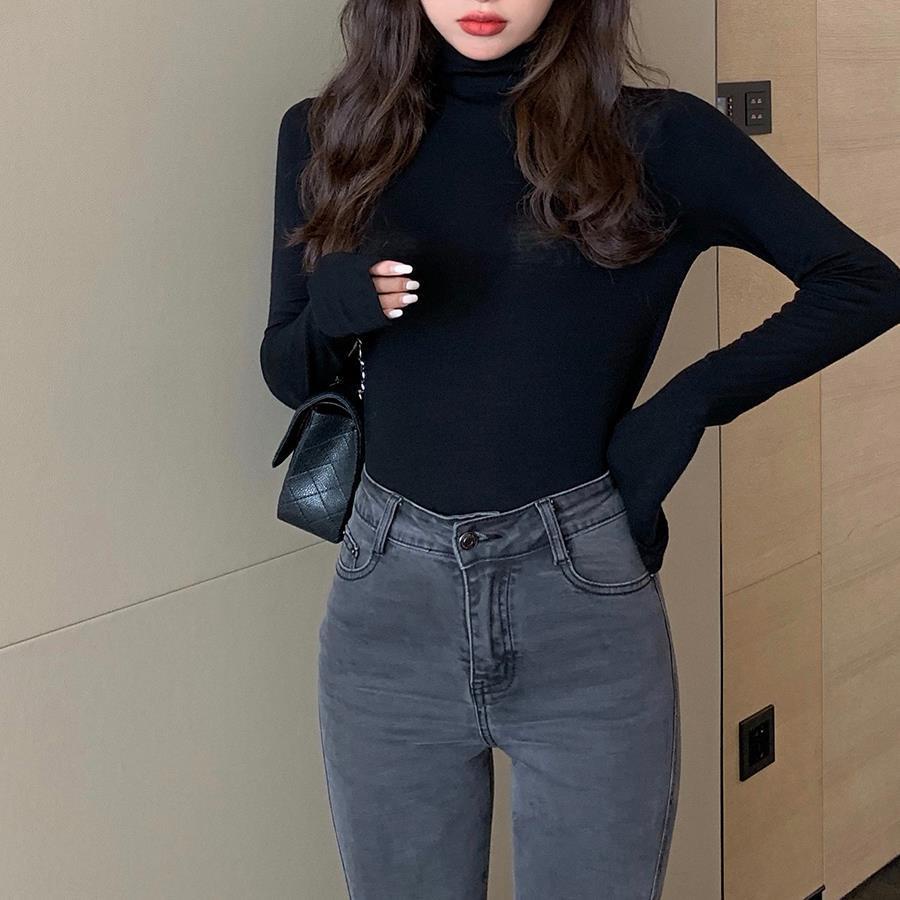 Áo Thun Dài Tay Cổ Cao Thiết Kế Mới Thời Trang Theo Phong Cách Hàn Quốc Cho Nữ