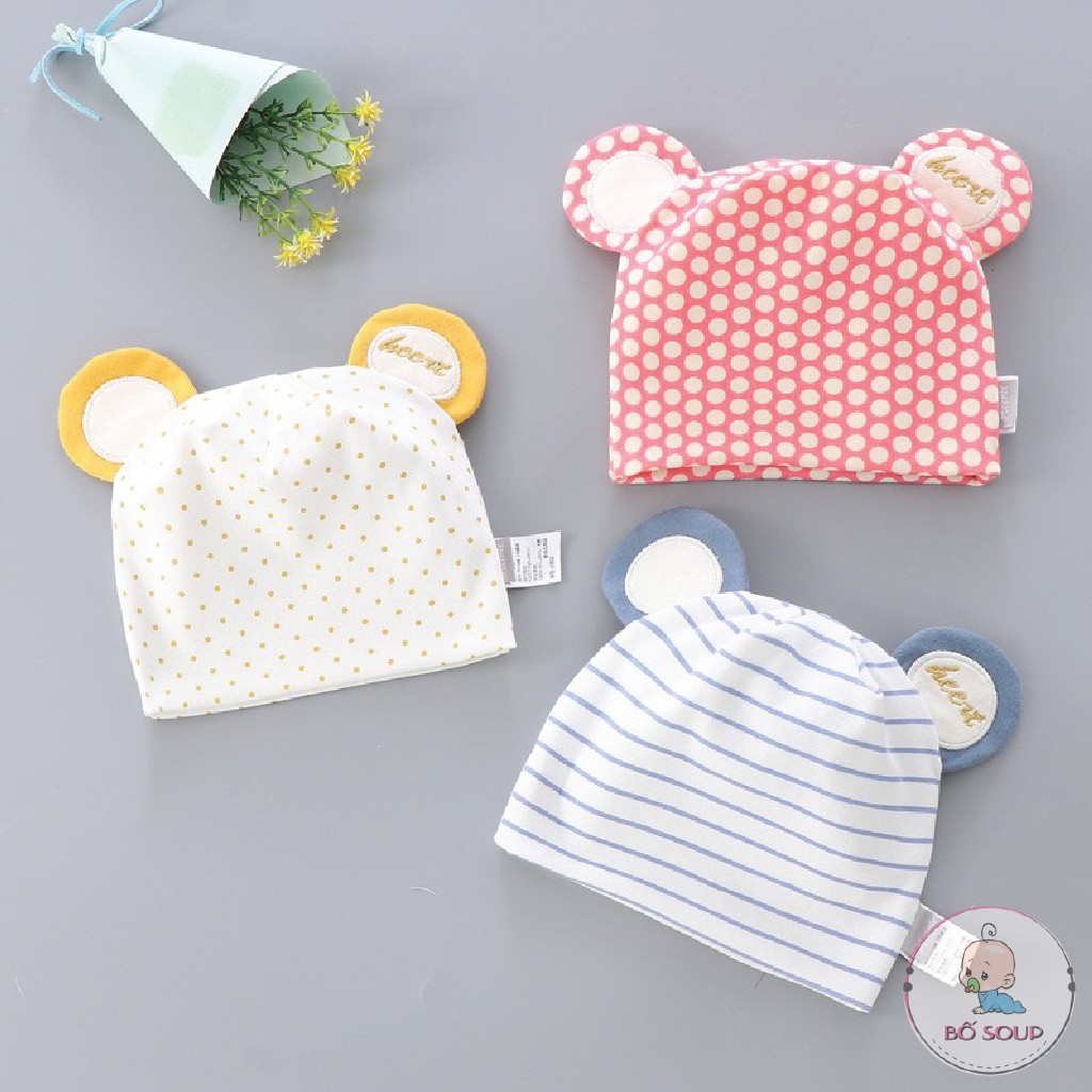 Mũ cotton trùm đầu tai gấu dễ thương cho bé