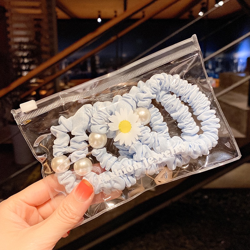 Dây thun buộc tóc đính ngọc trai nhân tạo / hoa / mặt cười phong cách Hàn Quốc (có bán lẻ)