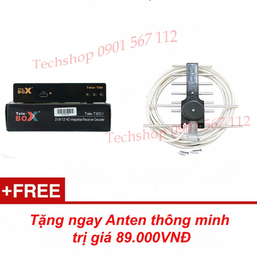 Đầu thu kỹ thuật số DVBT2 Tele T201 (T168) (Đen)+ Anten Nhôm