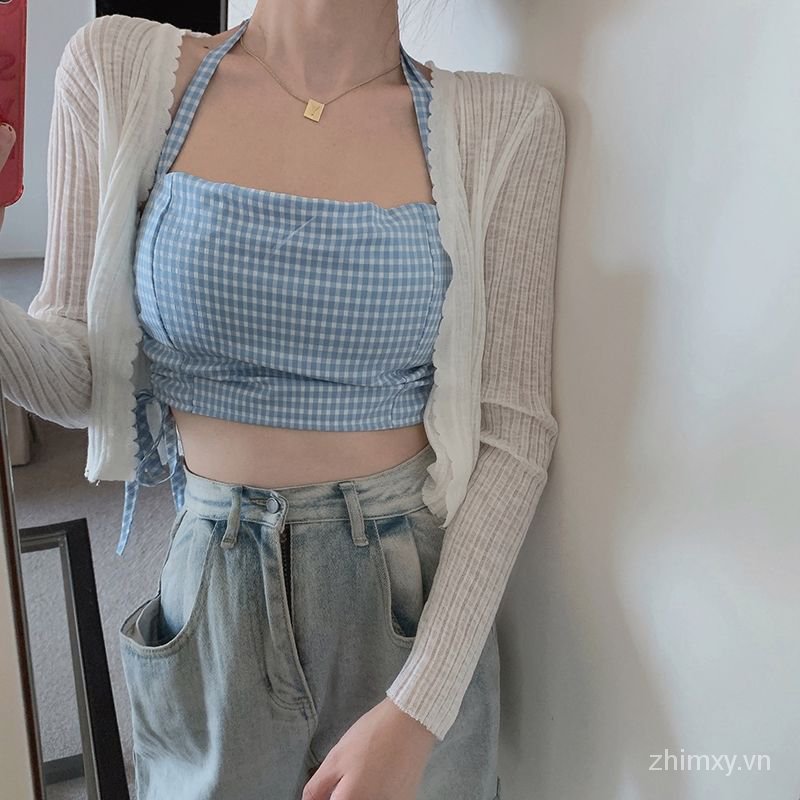 Áo Ống Do Dower Dáng Ngắn Kẻ Sọc Ca Rô Thiết kế Cột Dây Phía Sau Cá Tính Thời Trang Xuân Cho Nữ | BigBuy360 - bigbuy360.vn