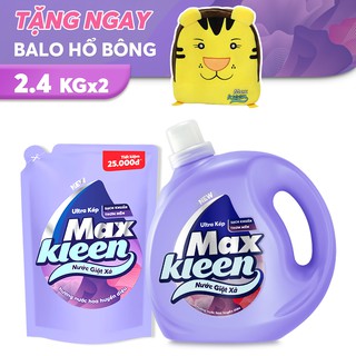 Combo nước Giặt Xả MaxKleen Hương Nước Hoa Huyền Diệu chai 2,4kg + túi 2.4kg tặng balo hổ bông