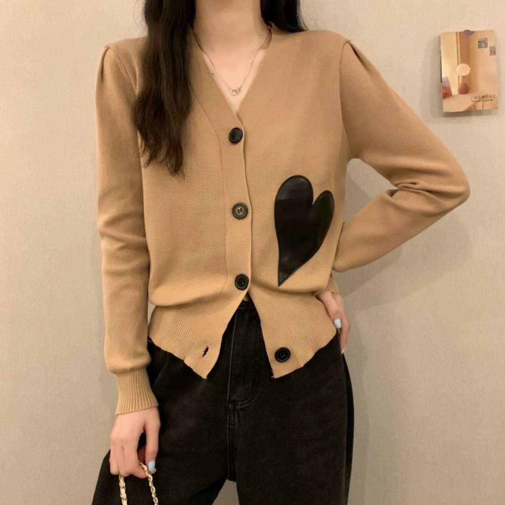 ✨BÁN SỈ✨Áo len  QC CADIGAN 3 màu họa tiết tim