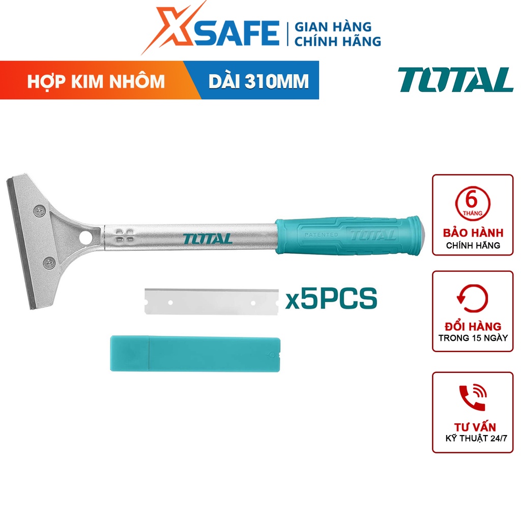 Sủi cạo sơn kim loại TOTAL THT183201 chất liệu hợp kim nhôm, kèm 6 lưỡi dao SK5, kích thước lưỡi 14*100mm dài 310mm