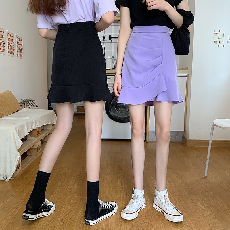 [Mã FAGREEN55 giảm tới 30K đơn 99K] Chân Váy Mini Lưng Cao Kiểu Đuôi Cá Lệch Tà Cá Tính Cho Nữ Xiaozhainv | BigBuy360 - bigbuy360.vn