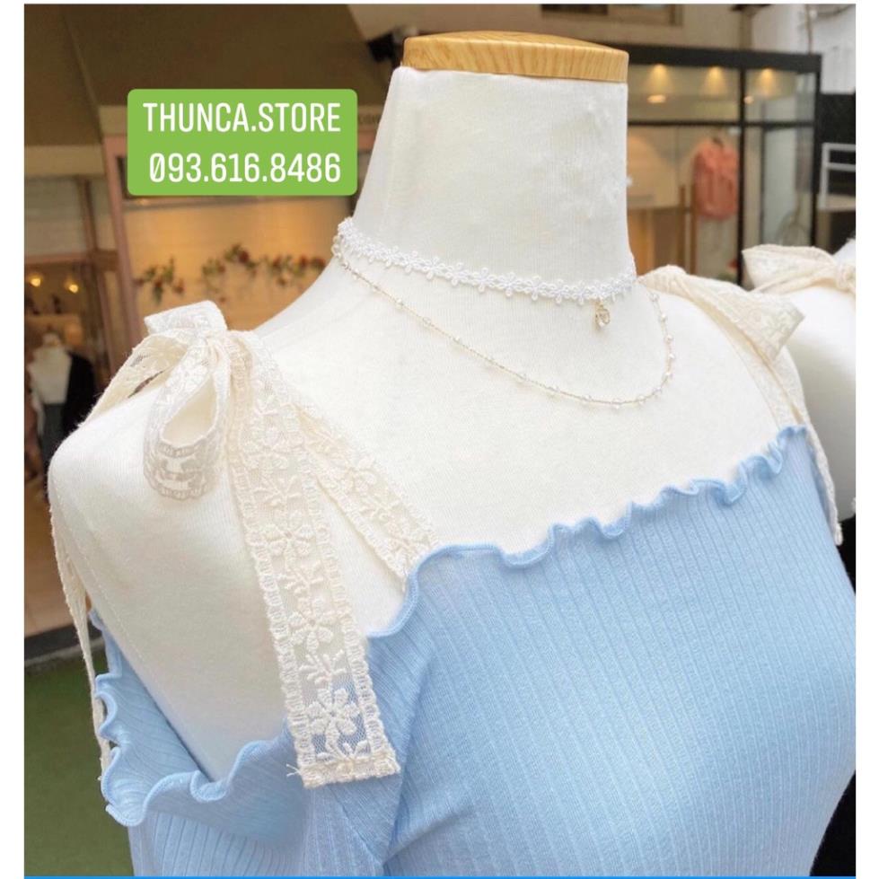 [hot] Áo trễ vai tay dài Phối Ren Hoa Phong Cách Hàn Quốc, áo bẹt vai tay dài cột nơ vai dây ren . | BigBuy360 - bigbuy360.vn