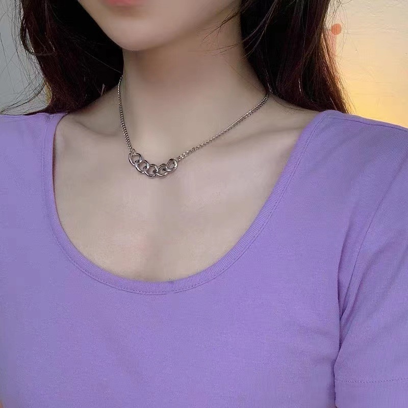 Dây Chuyền Sợi Xích Mặt Oval Bằng Kim Loại Đơn Giản Phong Cách Hip Hop Thời Trang Cho Nữ