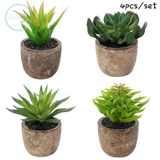 4 Chậu Cây Giả Mini Trang Trí Chất Lượng Cao