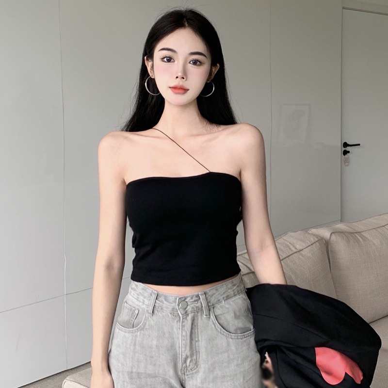 Áo Hai Dây Dáng Ôm Màu Sắc Trơn Gợi Cảm Phong Cách Hàn Quốc Cho Nữ