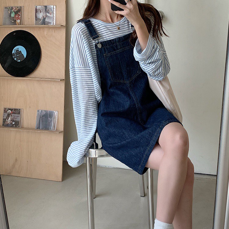 Váy yếm denim dáng rộng kiểu mới dễ phối đồ 36926