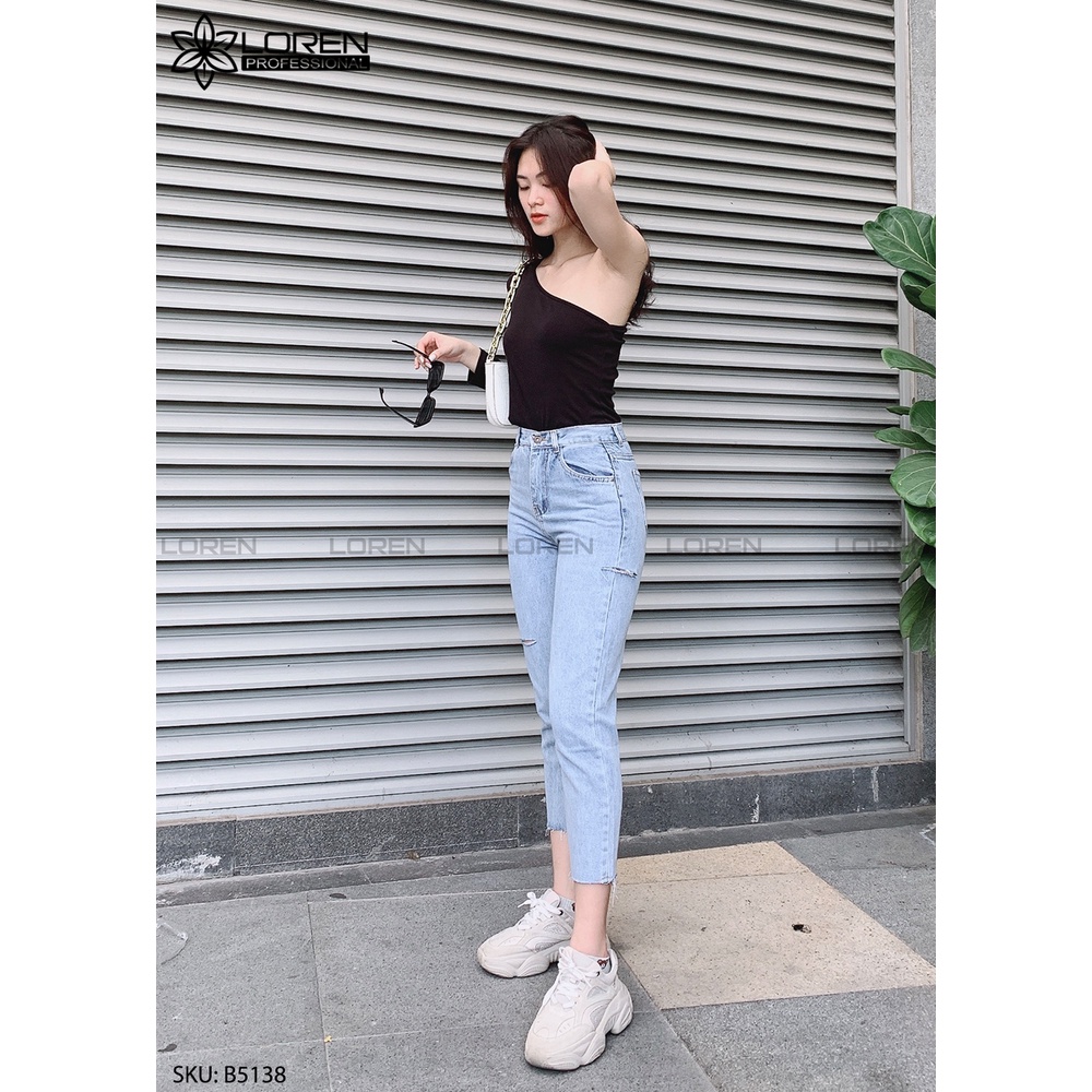 Quần jean baggy rách tua xanh B5138