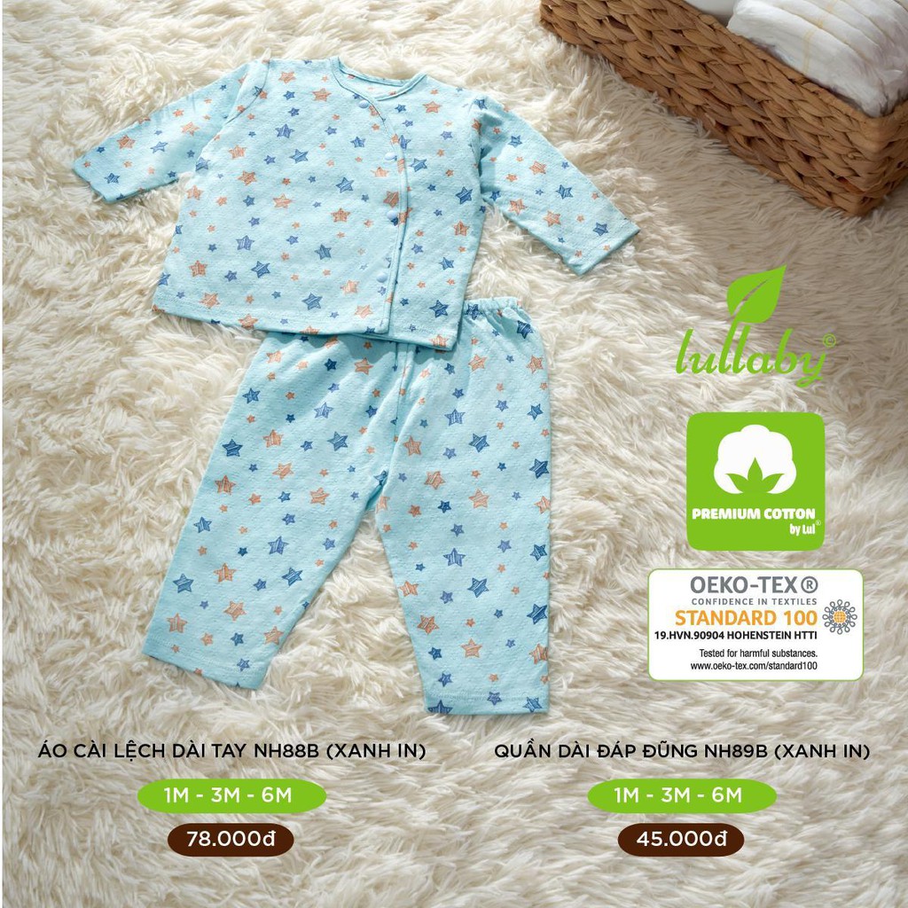 LULLABY Bộ quần áo dài tay sơ sinh cài lệch sơ sinh NH8889B