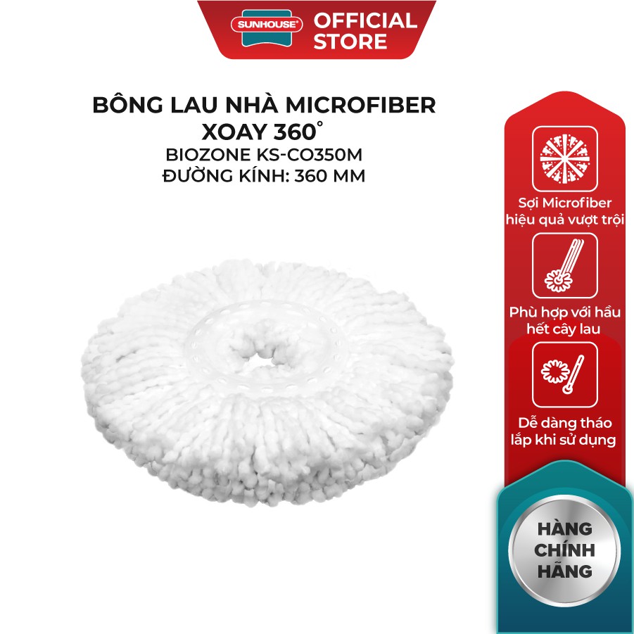 [Mã LIFEHL25 giảm 10% đơn350K] Bông Lau Nhà Microfiber Xoay 360 Độ SUNHOUSE KS-CO350M Đường Kính 360