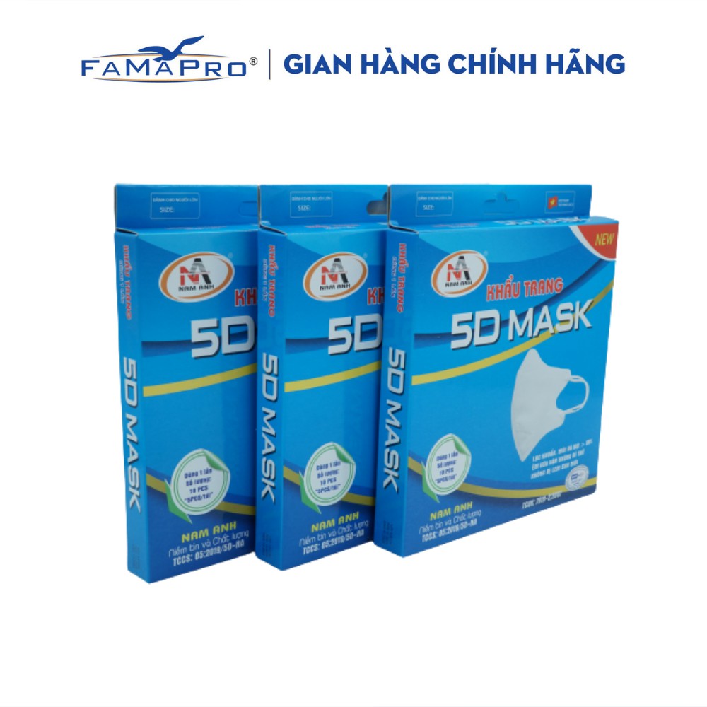 [HỘP-5D MASK-QUAI THUN] COMBO 3 HỘP Khẩu trang y tế kháng khuẩn 3 lớp Famapro 5D Mask