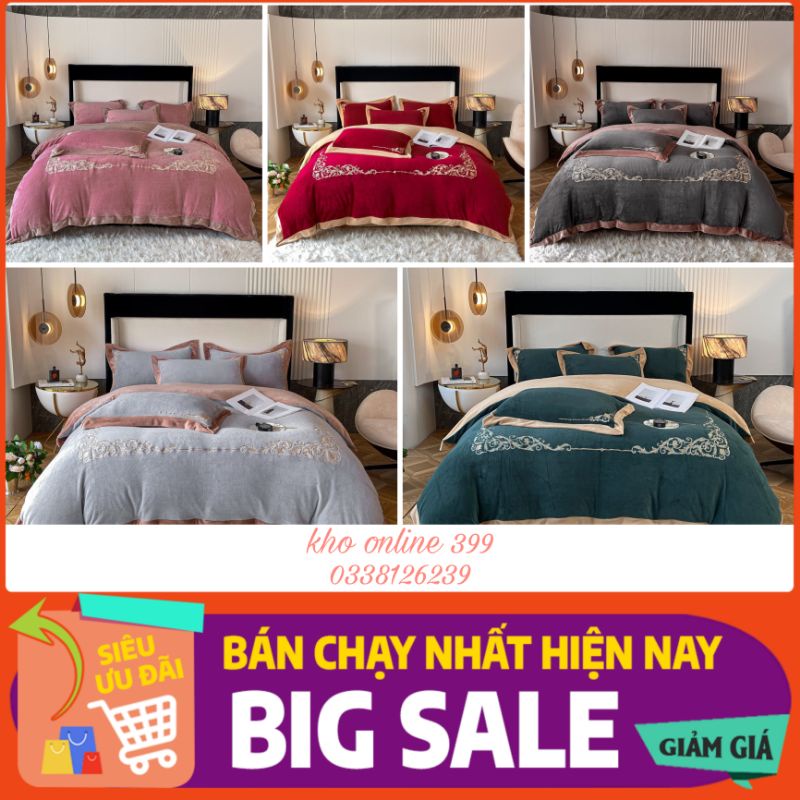 [GIÁ HỦY DIỆT] set (bộ) chăn ga gối nệm nỉ nhung tuyết sữa 4 món kích thước m6, m8, 2mx2m2, ga trải giường, vỏ gối