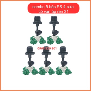 [ 5 chiếc ] Béc phun sương xanh 4 hướng có van áp chân ren 21 tiện lợi