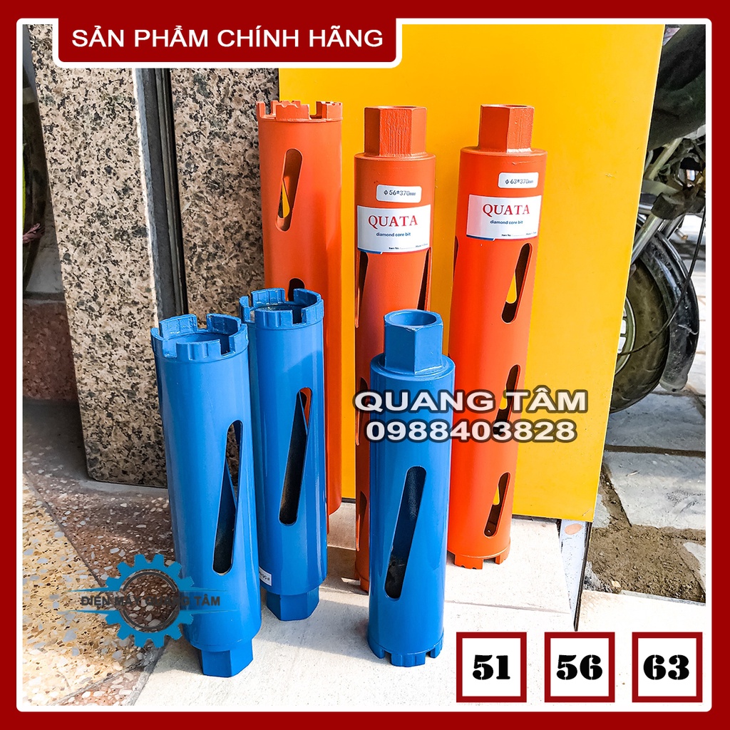 Mũi Khoan Rút Lõi Khô Phi 51 - 56 - 63 x 250mm và 370mm chống kẹt cho thợ điều hòa QUATA [Chính Hãng]