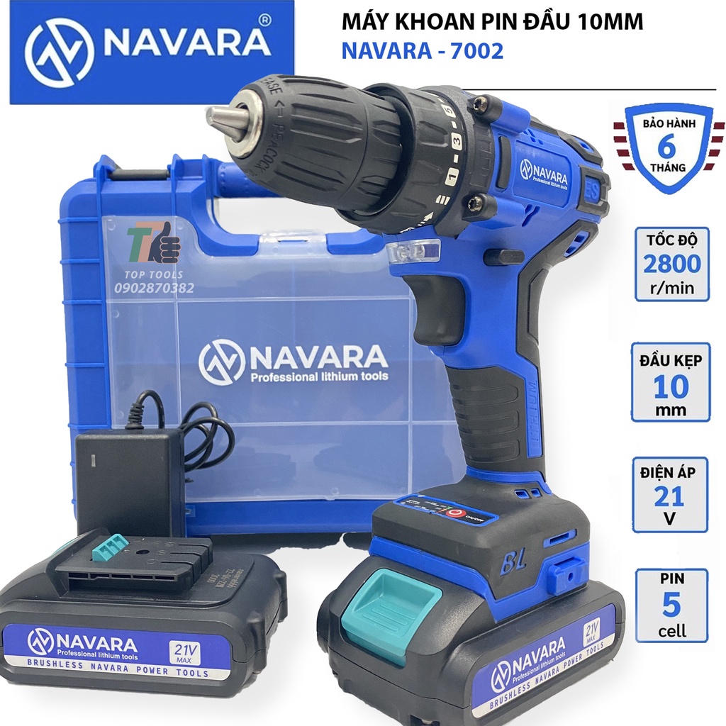 Máy khoan pin không chổi than, Máy khoan pin Navara 7002, Pin 21v 5 cell